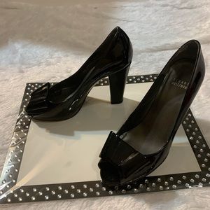 Stuart weitzman patent leather peep-toe pump
